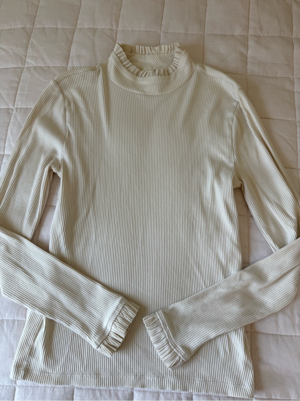 J.Cream Ribbed Mock Ruffle Neck Long-Sleeve Top